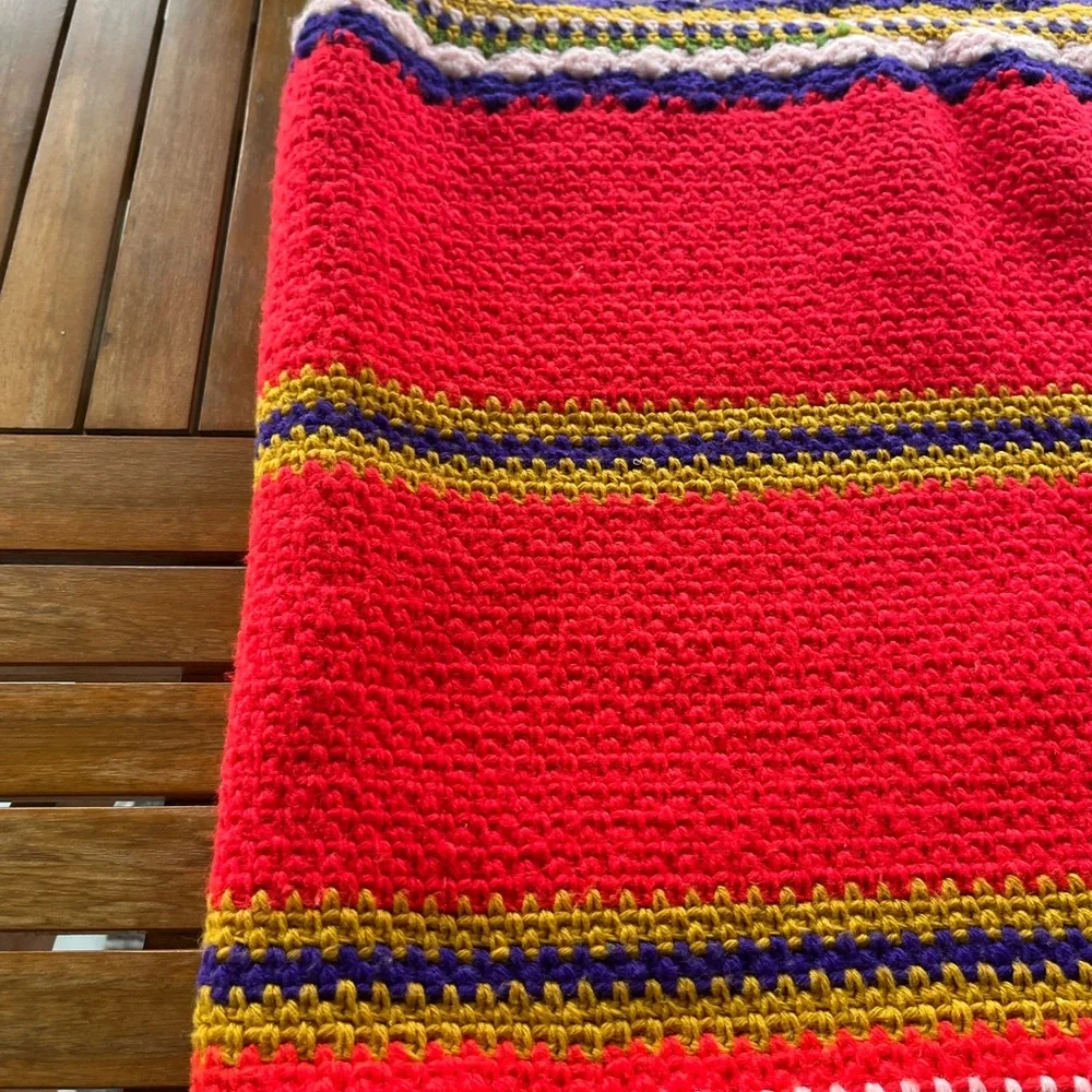 Color Block Stripe Afghan Throw Blanket Red Pink Purple Gold Green Vintage